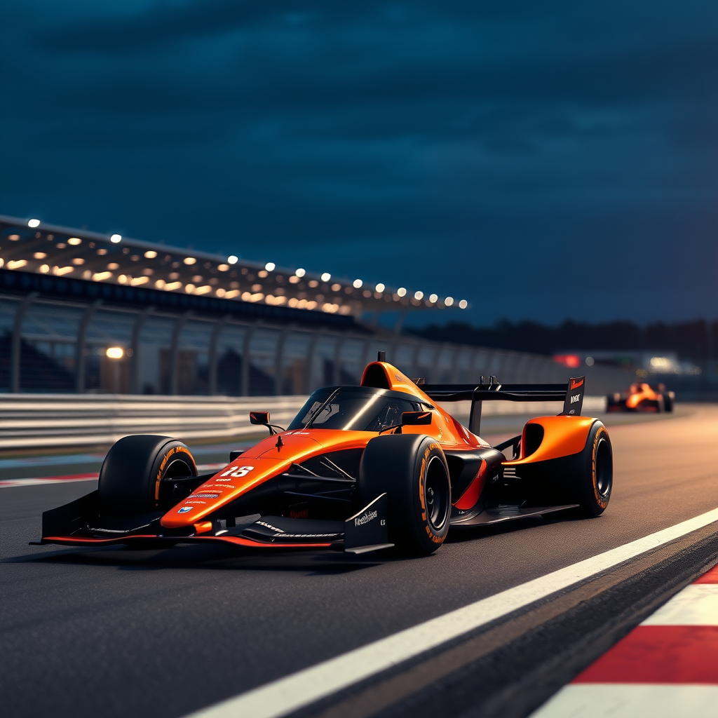 f1 mclaren car aesthetic cinematic photo in a race track