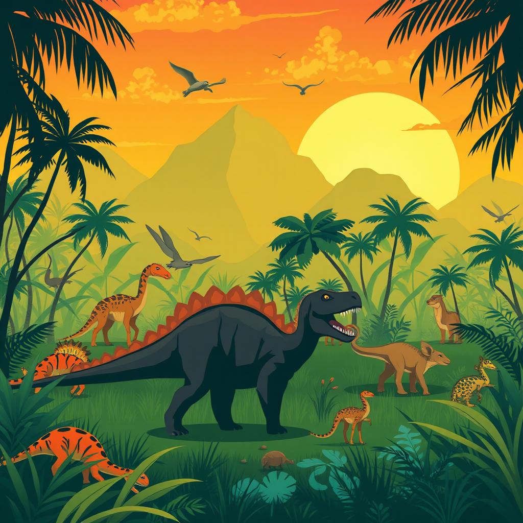 tropical savanna with dinosaurs