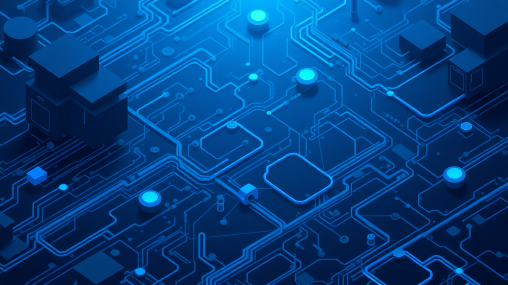 Create a cybernetic background, with dark blue colors, in isometric view.