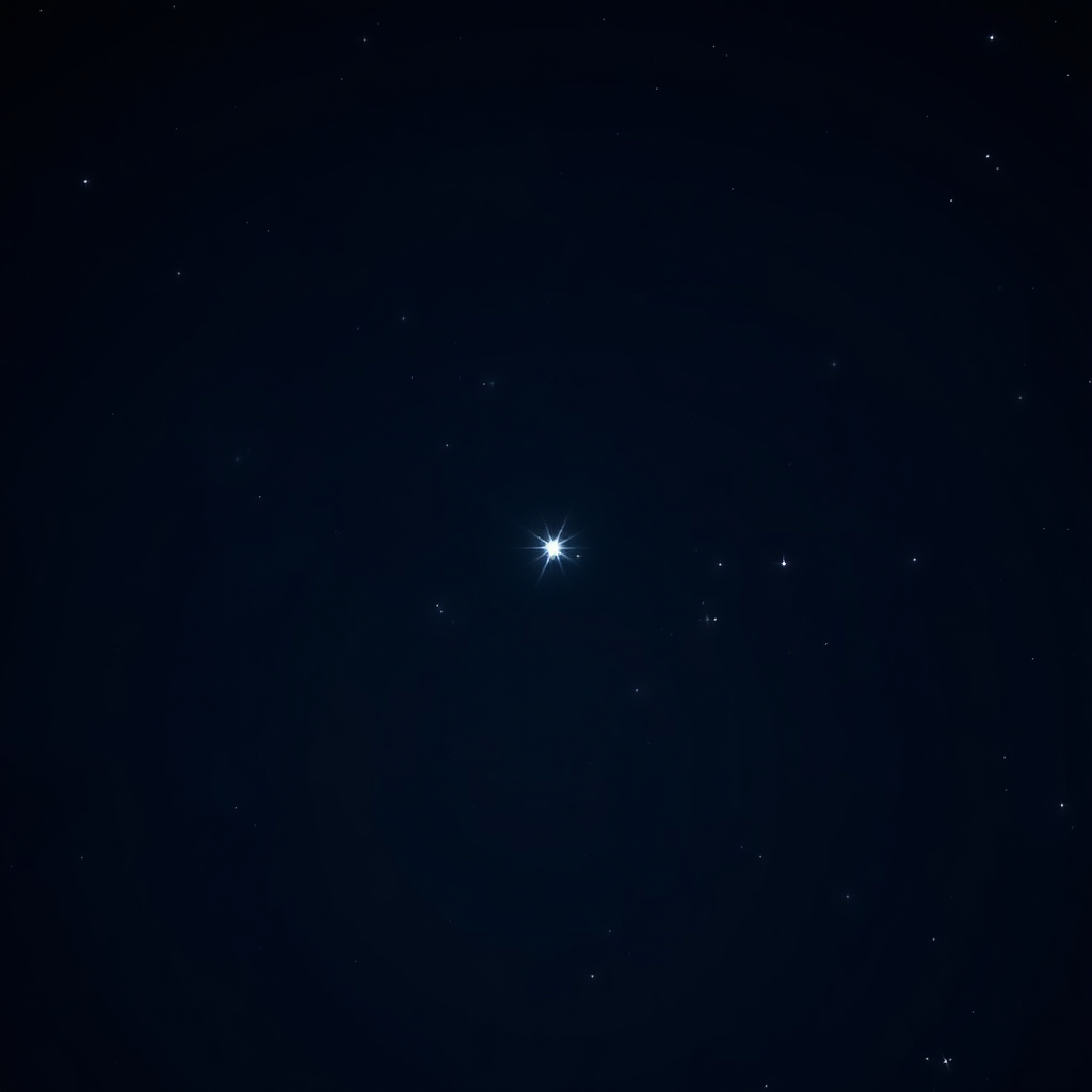 close-up of a single star in a dark sky.