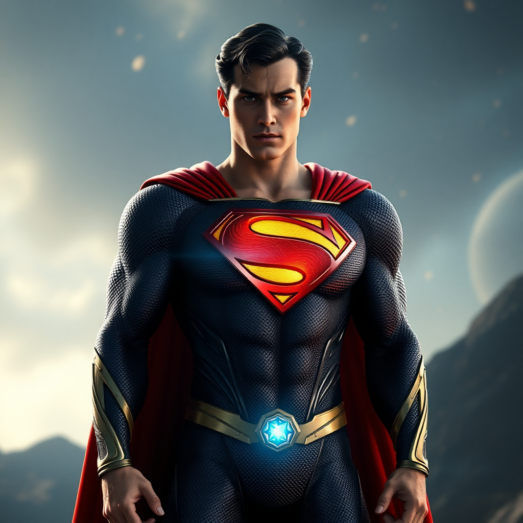 What if Superman had the 5 infinity stones. Cinematic Real3d photo-realistic quality.