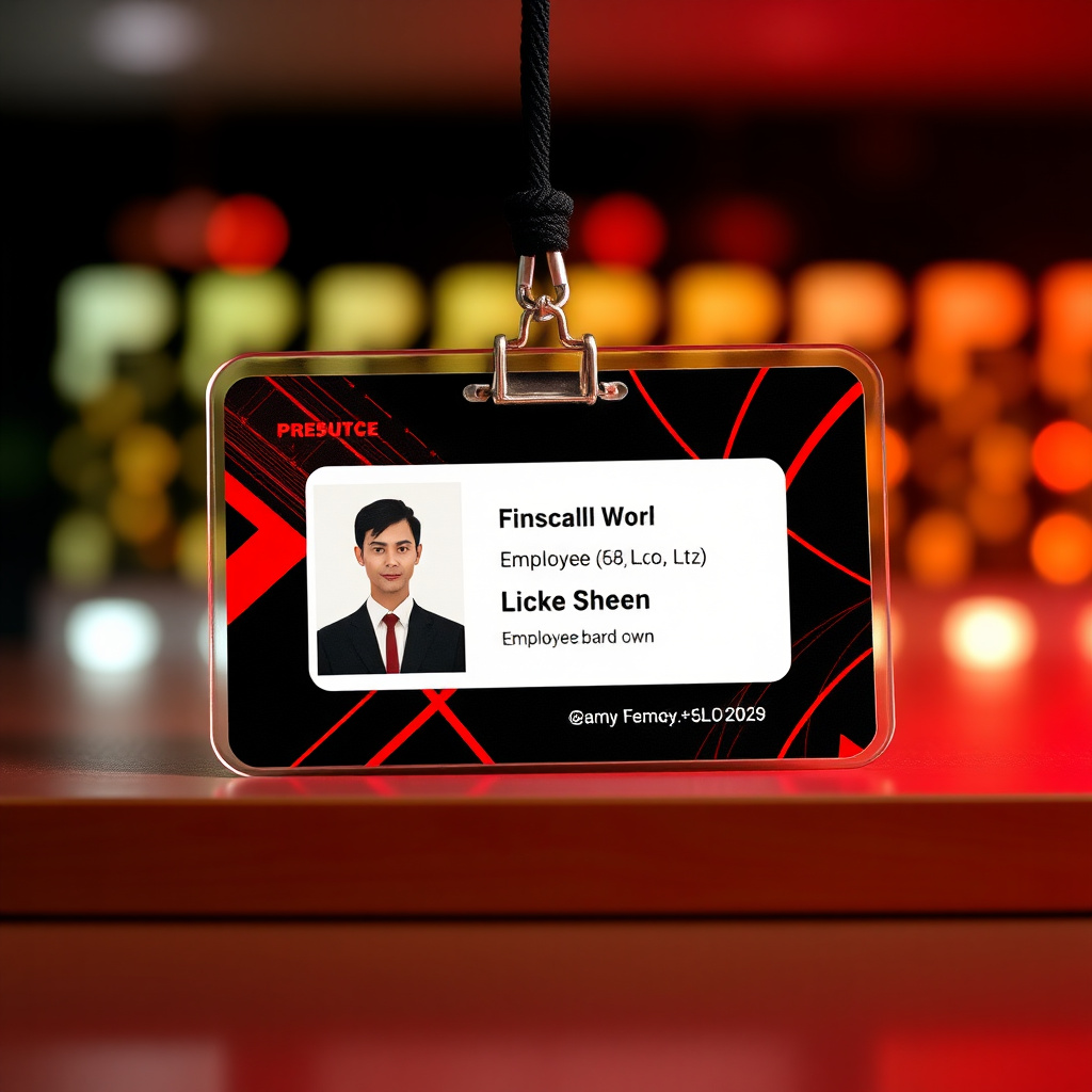 employee id card for IT company, professional themed, red and black dominant color