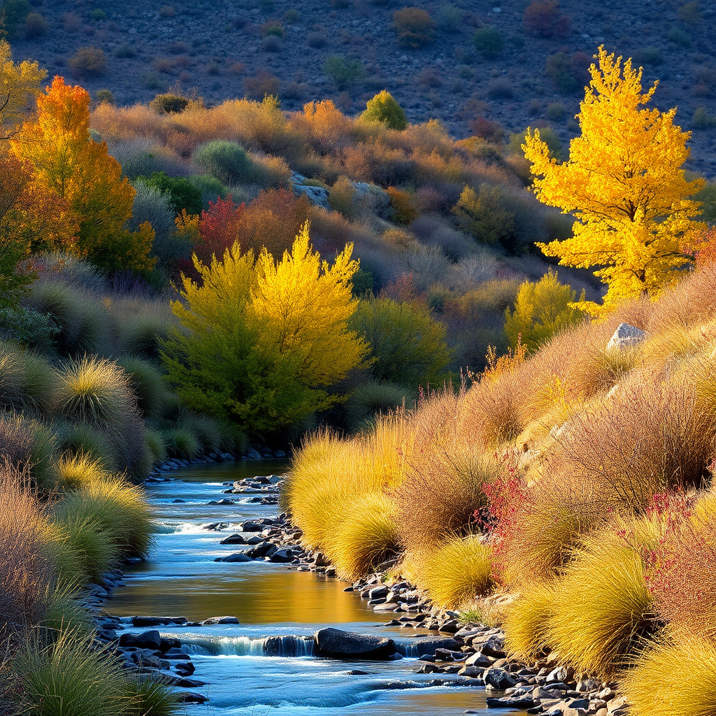 Autumn in the Mediterranean vegetation with a long stream