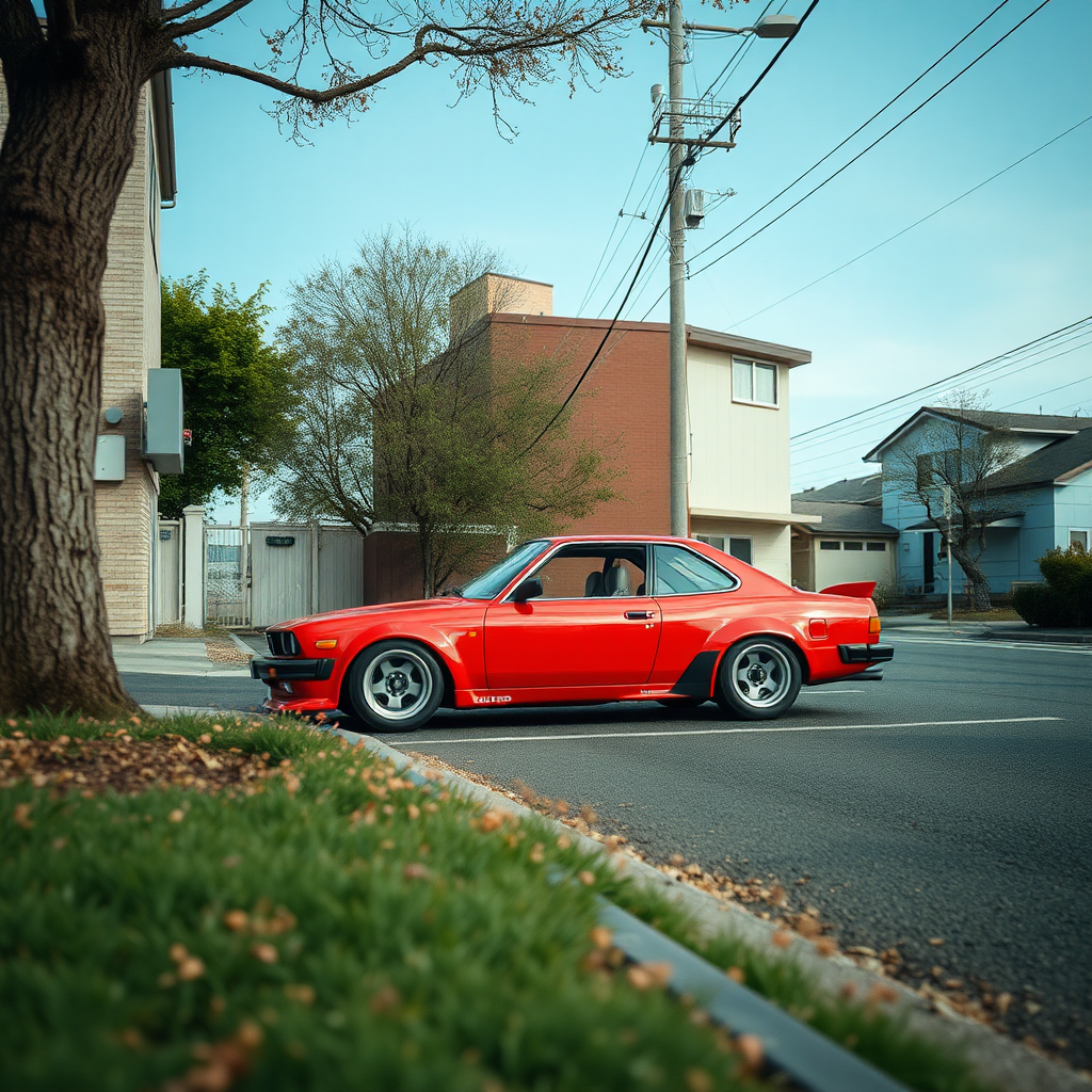 the car is parked on the side of the road, inspired by Taiyō Matsumoto, tumblr, restomod, nd4, c4