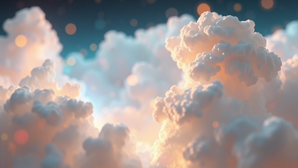 mandelbulb clouds, Low Key Lighting, dreamscape, nebula, Bokeh, abstract, brilliant colors, glittering, translucent, iridescent, glowing, artistic photo, panoramic, airy, original, experimental, fractal, generative art, calm, cinematic shot, opal, gold