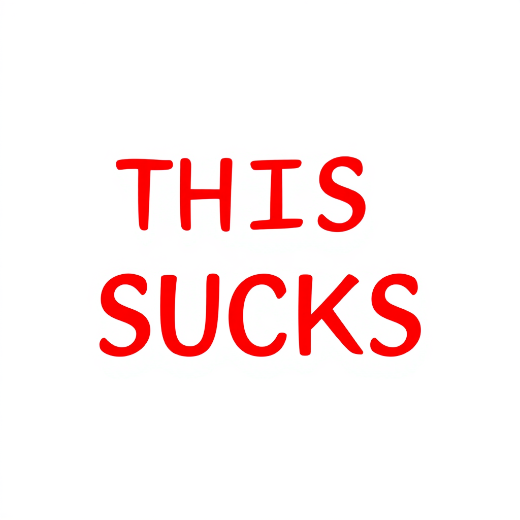 a simple monotype red text against a white background reading "THIS WEBSITE SUCKS"