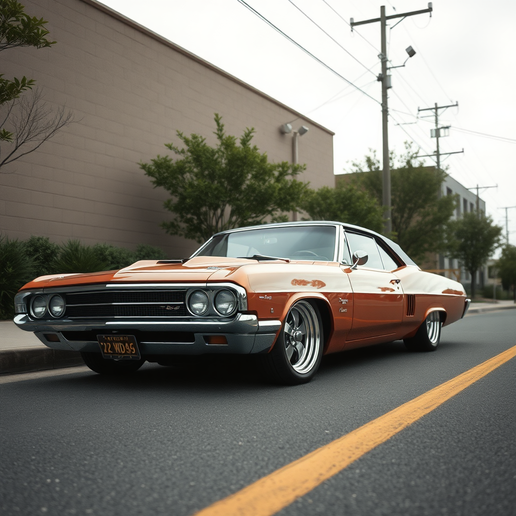 metallic shine classic car is parked on the side of the road, inspired by Taiyō Matsumoto, tumblr, restomod, nd4, c4 metallic shine classic american muscle car