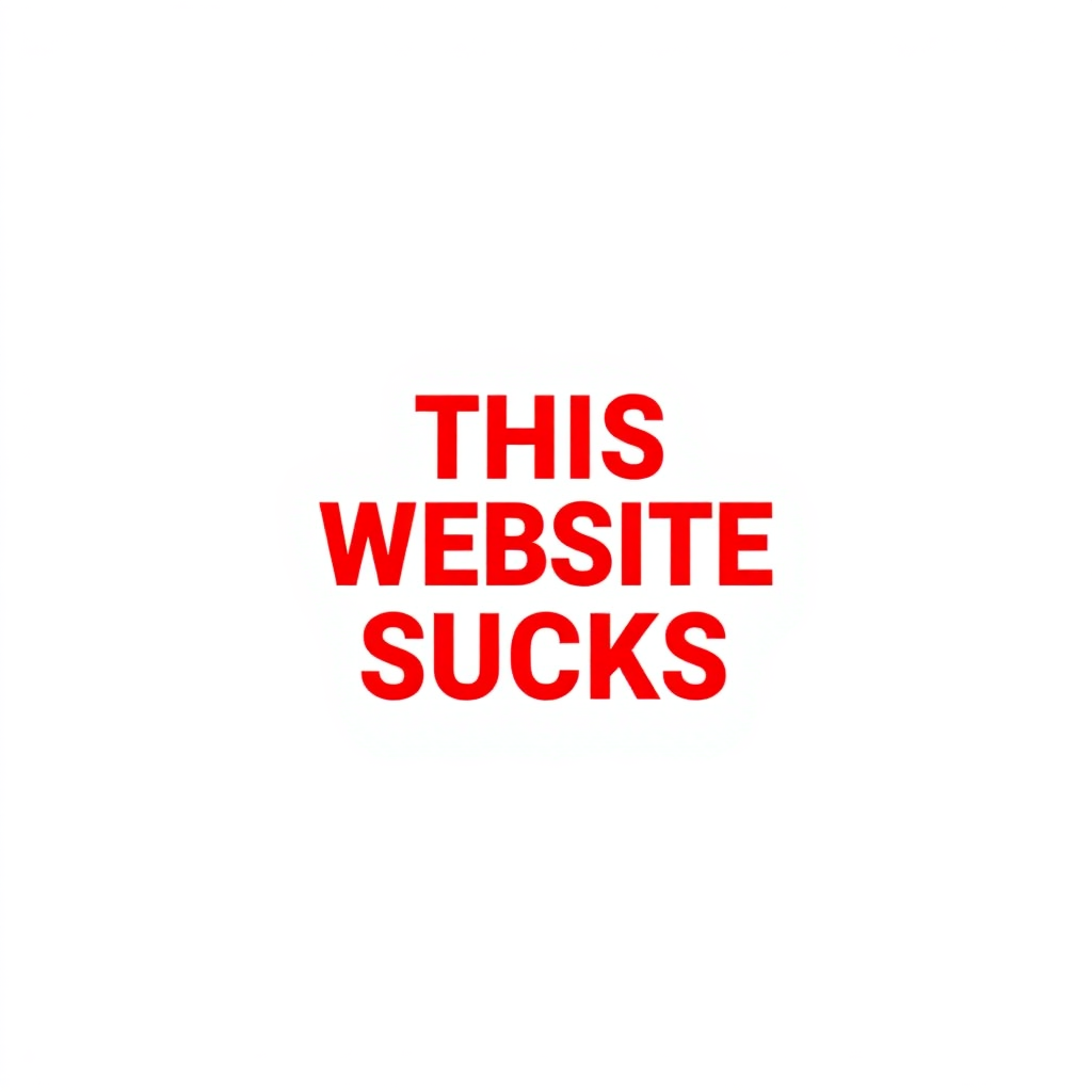 a simple monotype red text against a white background reading "THIS WEBSITE SUCKS"