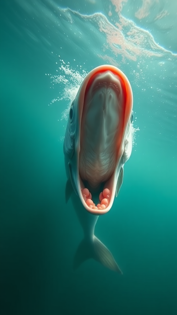 A big fish tail of fish mouth with cow mouth swim in water