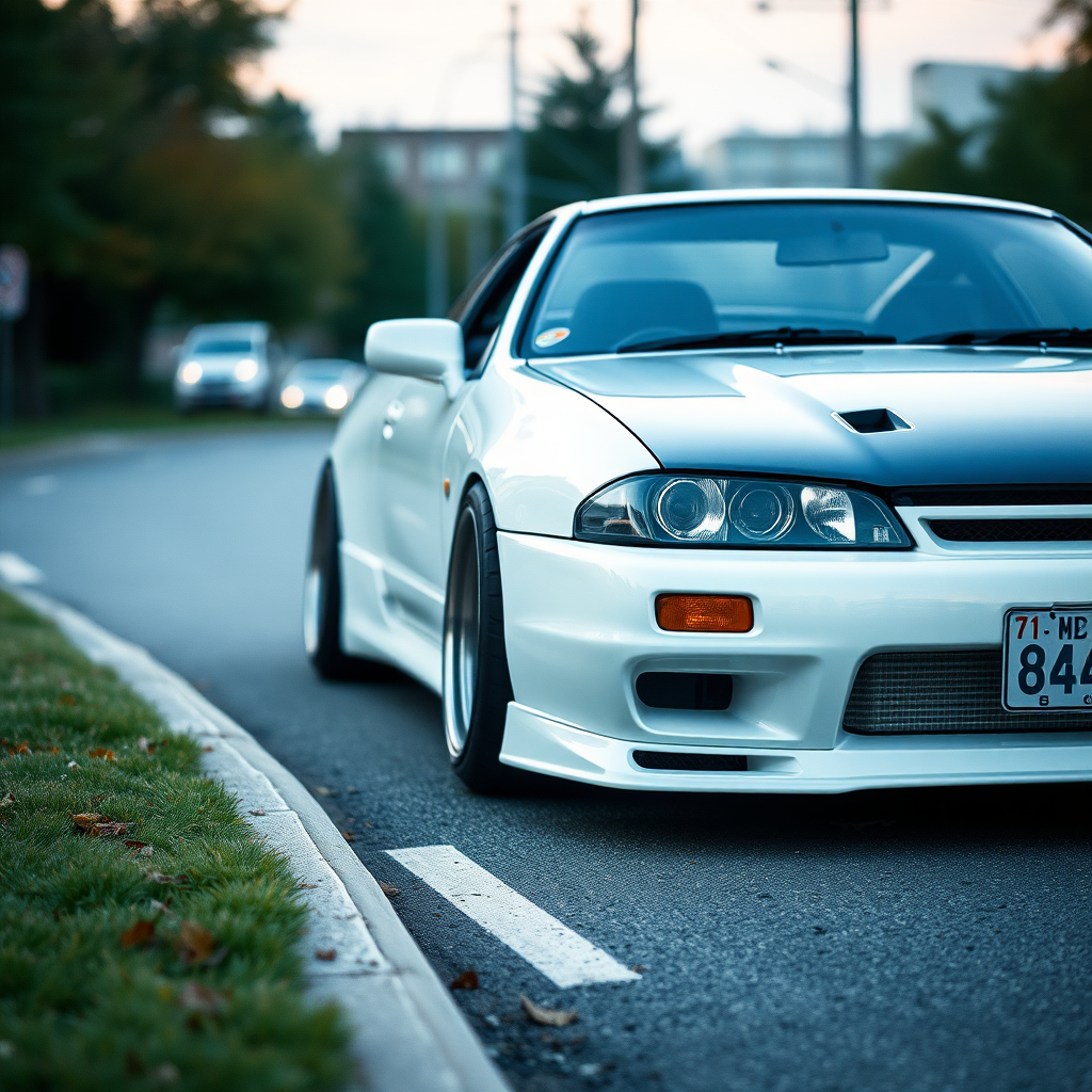 nissan silvia s14 the car is parked on the side of the road, inspired by Taiyō Matsumoto, tumblr, restomod, nd4, c4