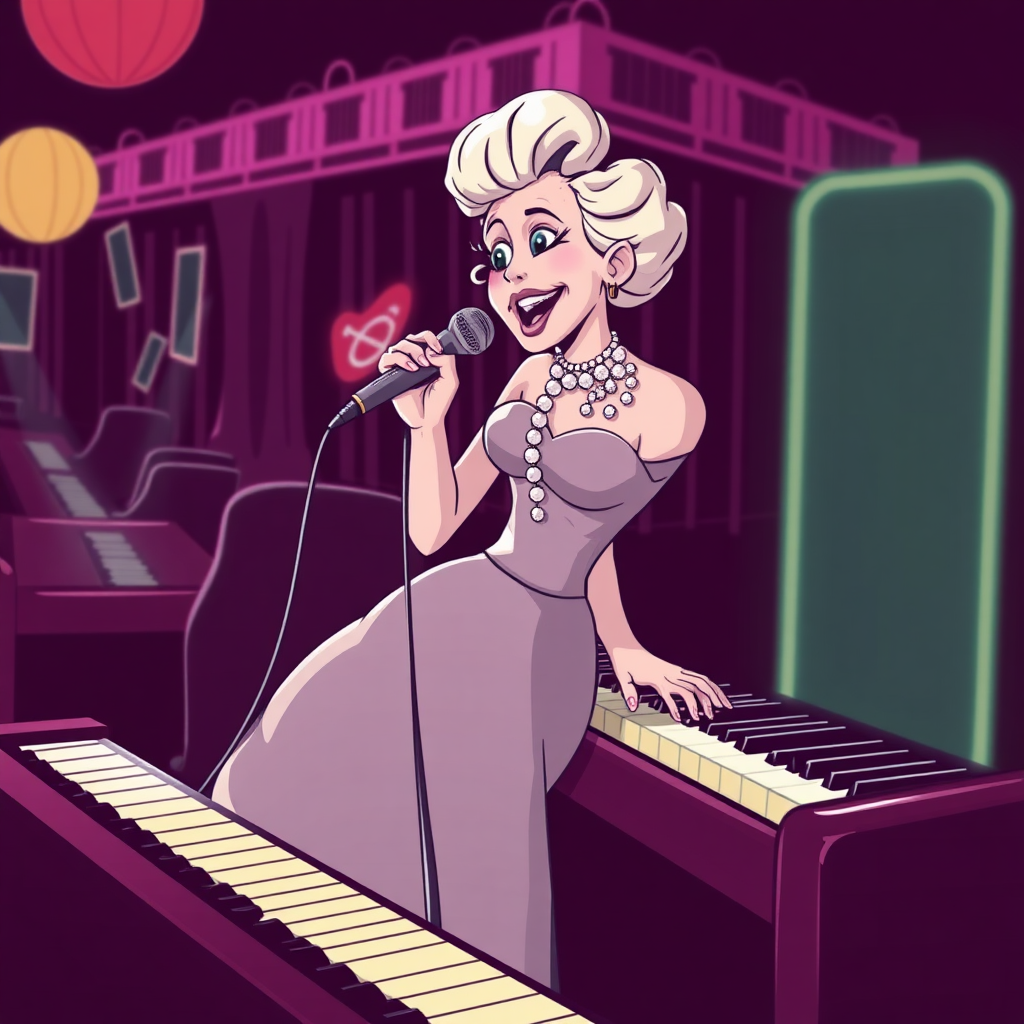 Pearl's a singer - she stands up when she plays the piano - in a nightclub.