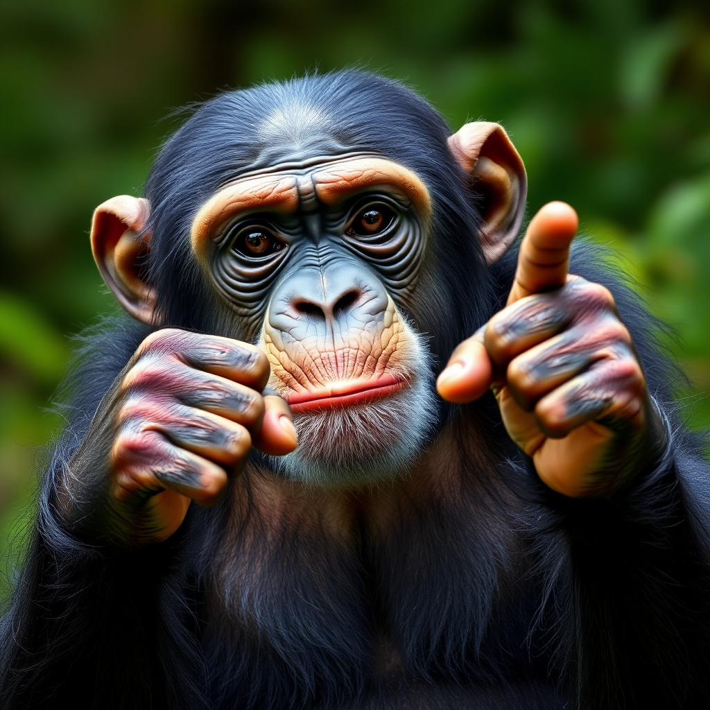 Chimpanzee pointing its finger at me