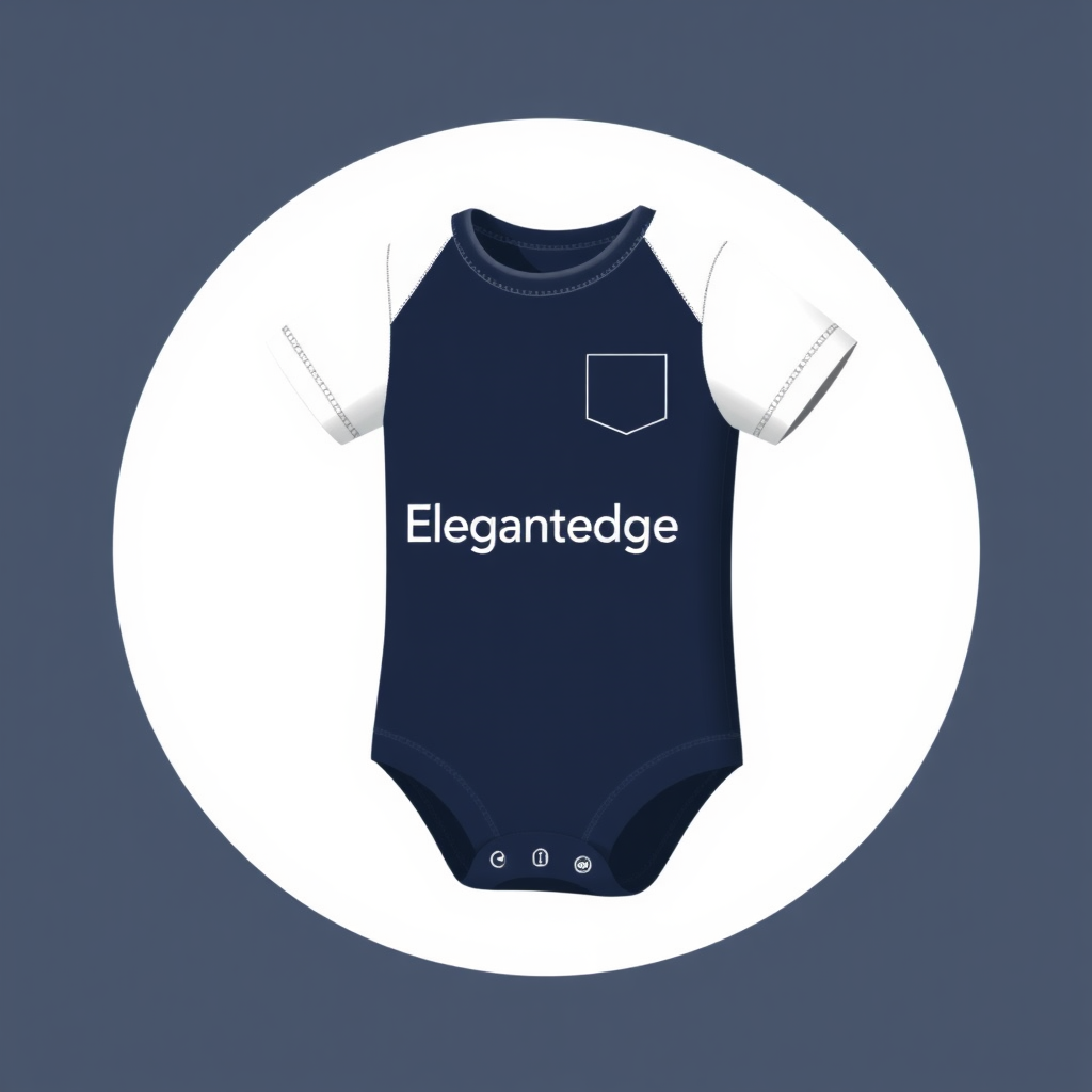 **Prompt for 3D Modeling Icon - Boys' Short Sleeve Crewneck Bodysuits for Elegantedge:**

Design a stylish 3D icon for **boys' short sleeve crewneck bodysuits** under the **Elegantedge** brand. The bodysuit should have a comfortable, fitted silhouette with clean lines and smooth edges, emphasizing premium fabric and durability. Highlight practical details like snap closures at the bottom, a simple crewneck, and soft seams, ensuring both comfort and versatility for active toddlers.

The **Elegantedge** branding should be subtly placed on the chest or sleeve in a modern, bold font, reflecting a blend of elegance and youthful energy. Use a neutral or slightly bold color palette (navy, grey, or white) to convey a timeless yet edgy look, making it perfect for everyday wear. The overall design should embody **Elegantedge's** commitment to high-quality, stylish essentials for boys.