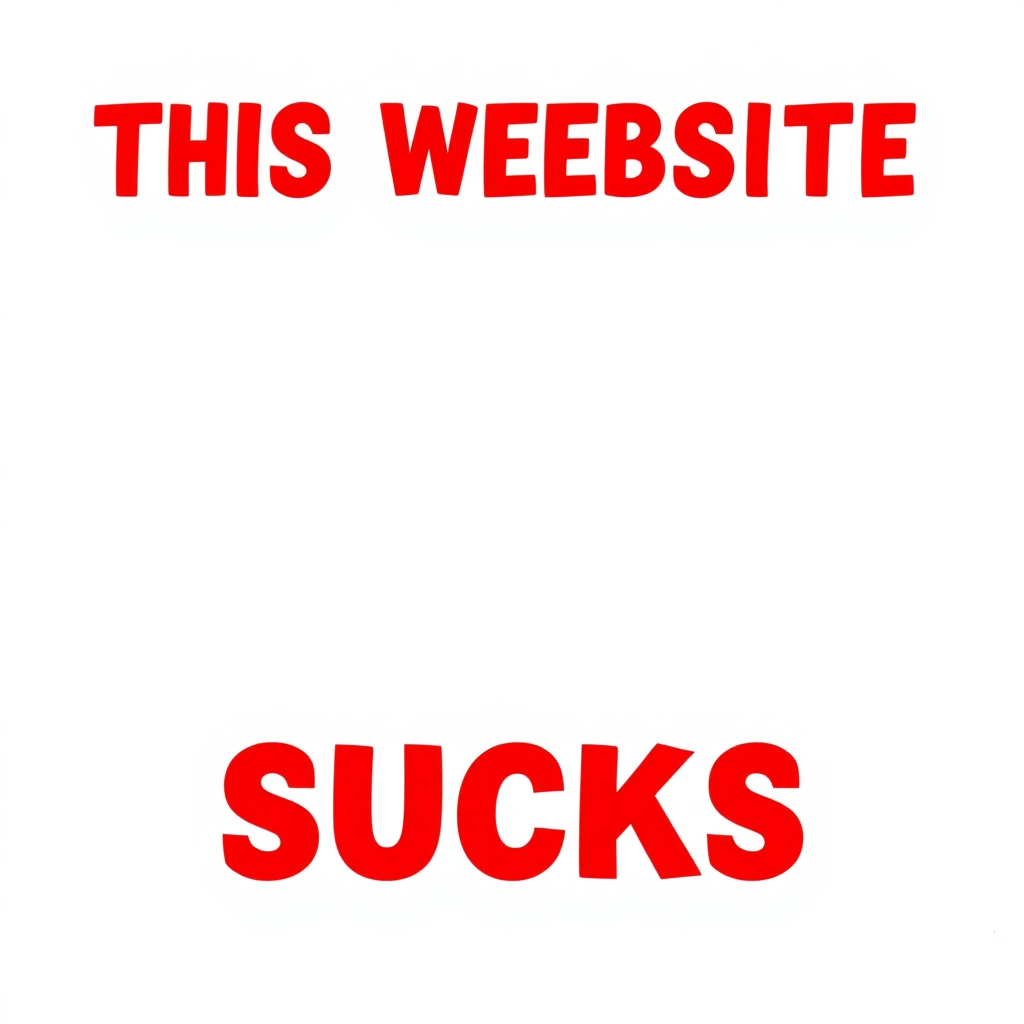 a simple monotype red text against a white background reading "THIS WEBSITE SUCKS"