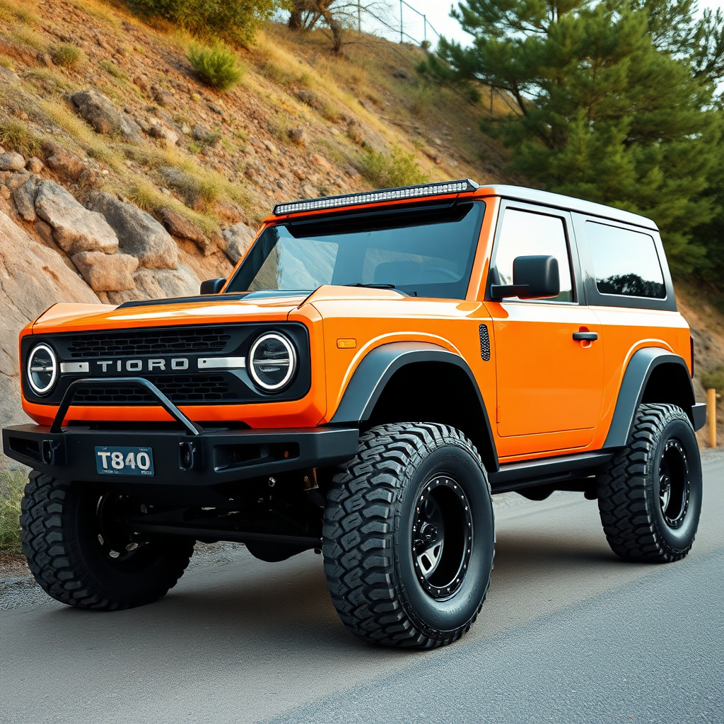 concept ford bronco the 4x4 car is parked on the side of the road, inspired by Taiyō Matsumoto, tumblr, restomod, nd4, c4