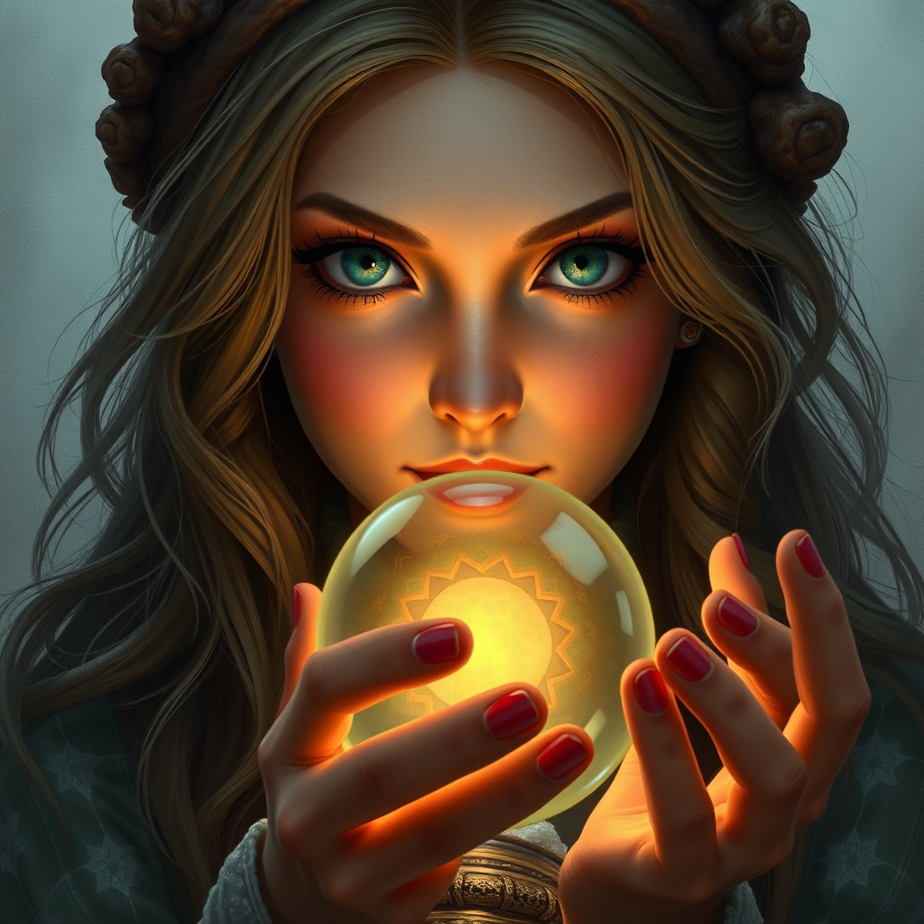 realistic Anabel Schunke with a crystal ball in hand