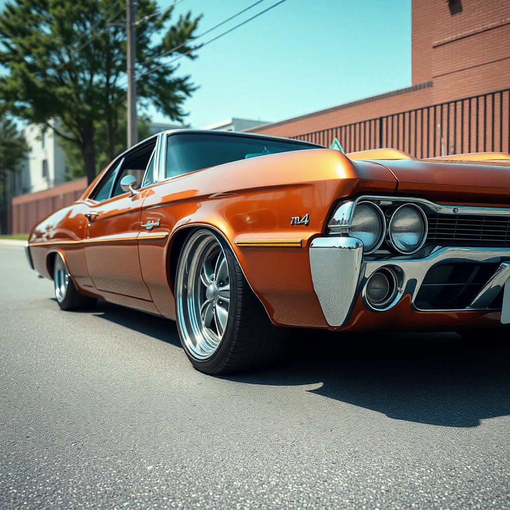 metallic shine classic car is parked on the side of the road, inspired by Taiyō Matsumoto, tumblr, restomod, nd4, c4 metallic shine classic american muscle car