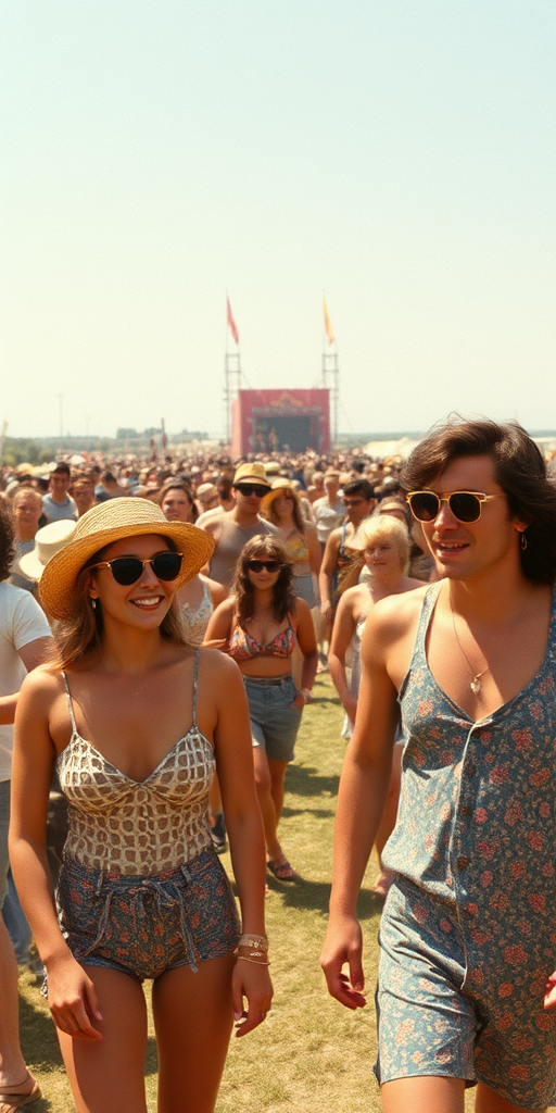 Vintage photo, 1980s. Hot summer. Woodstock.