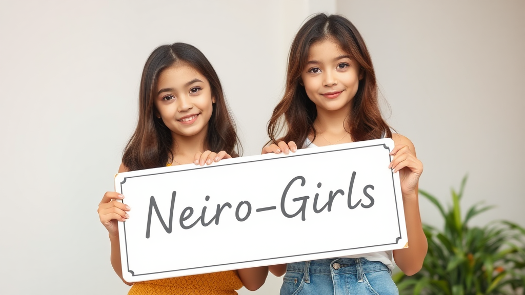 2 girls 25 at the edges to hold a sign with the inscription Neiro_Girls, beautiful girls, cute