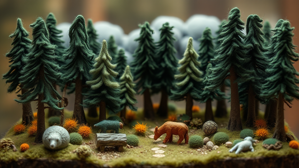 a wool made forest diorama