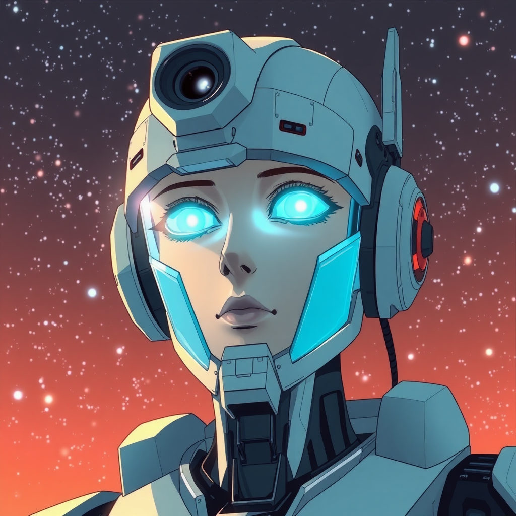 An anime portrait of an anime sentient machine. Think Space Odyssey