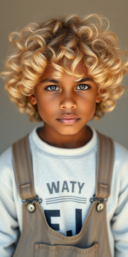 handsome african-italian boy, curly blonde hair