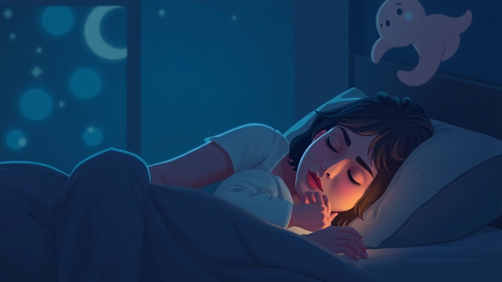 A mother trying to sleep a little baby in night animation