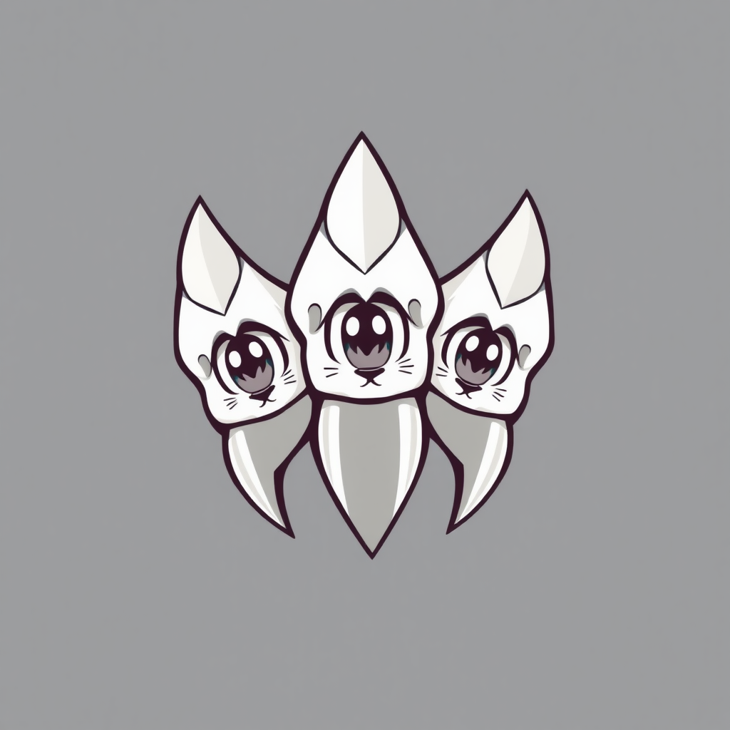 Create a cute anime-style illustration featuring a stylized claw with lion eyes. The image shows a claw with three sharp points, each possessing an eye drawn in the center. The eyes have a friendly and expressive gaze, surrounded by soft details that enhance their charm. Use a monochromatic color scheme to maintain a playful yet dramatic effect, ensuring that both the claws and the eyes are prominent in the design. This artwork should embody a blend of strength and cuteness, suitable for branding or logo use, and it appears to be part of a design for fabric, possibly for a t-shirt or a uniform.