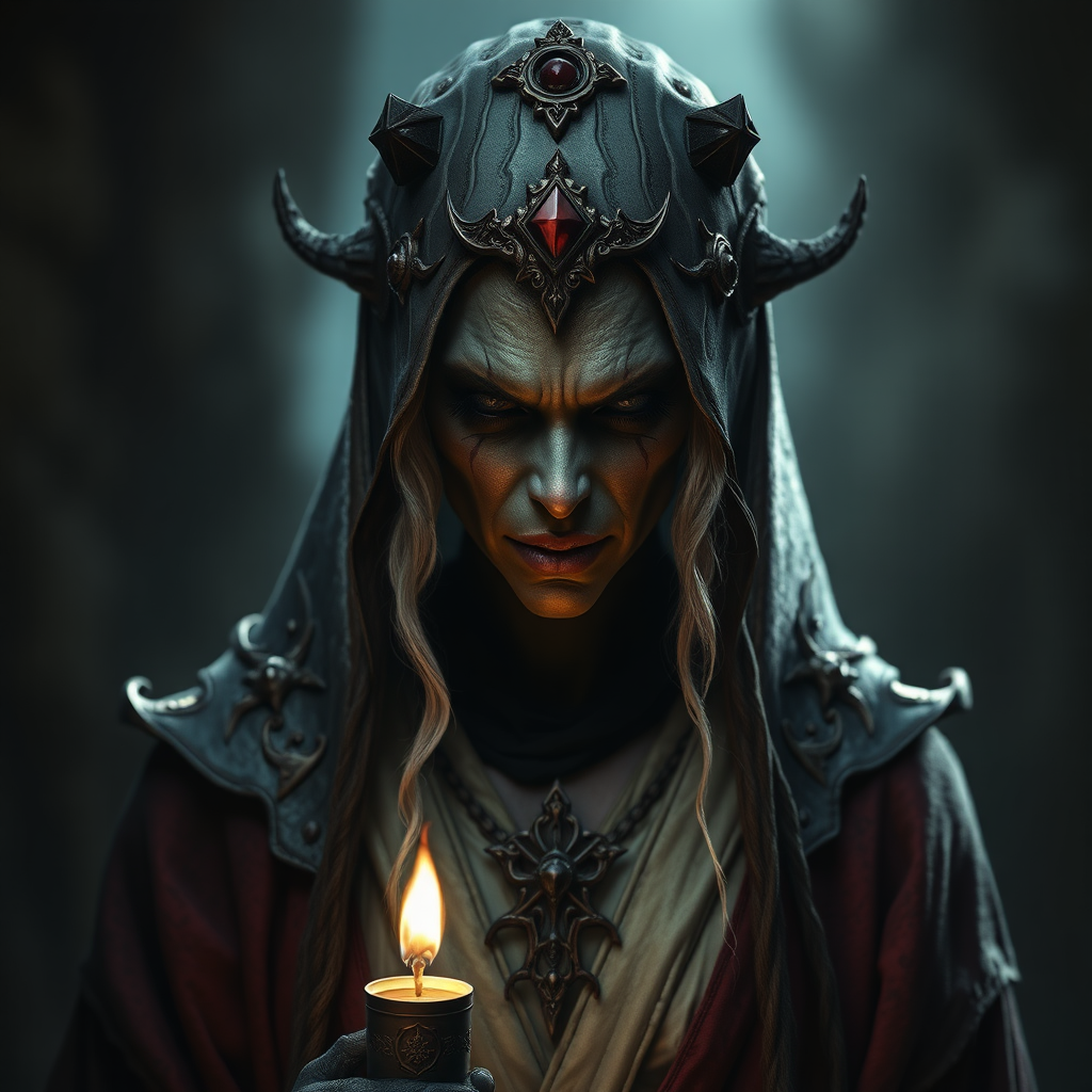 In the world of the role-playing game Dungeons and Dragons, a human priest of Talona, goddess of poisons, must appear malevolent but still remain human. photorealistic, high definition