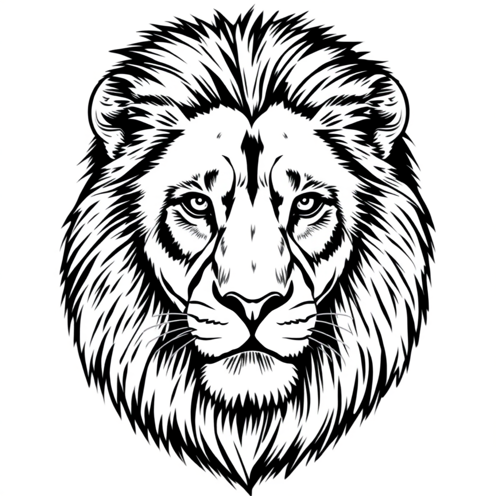 Create a realistic illustration of a lion in black and white, positioned slightly to the side so that both eyes are visible. The drawing should highlight the intricate details of the lion's mane and facial features, capturing its majestic expression. The artistic style should resemble a high-quality sketch, suitable for branding or sports uniform design.