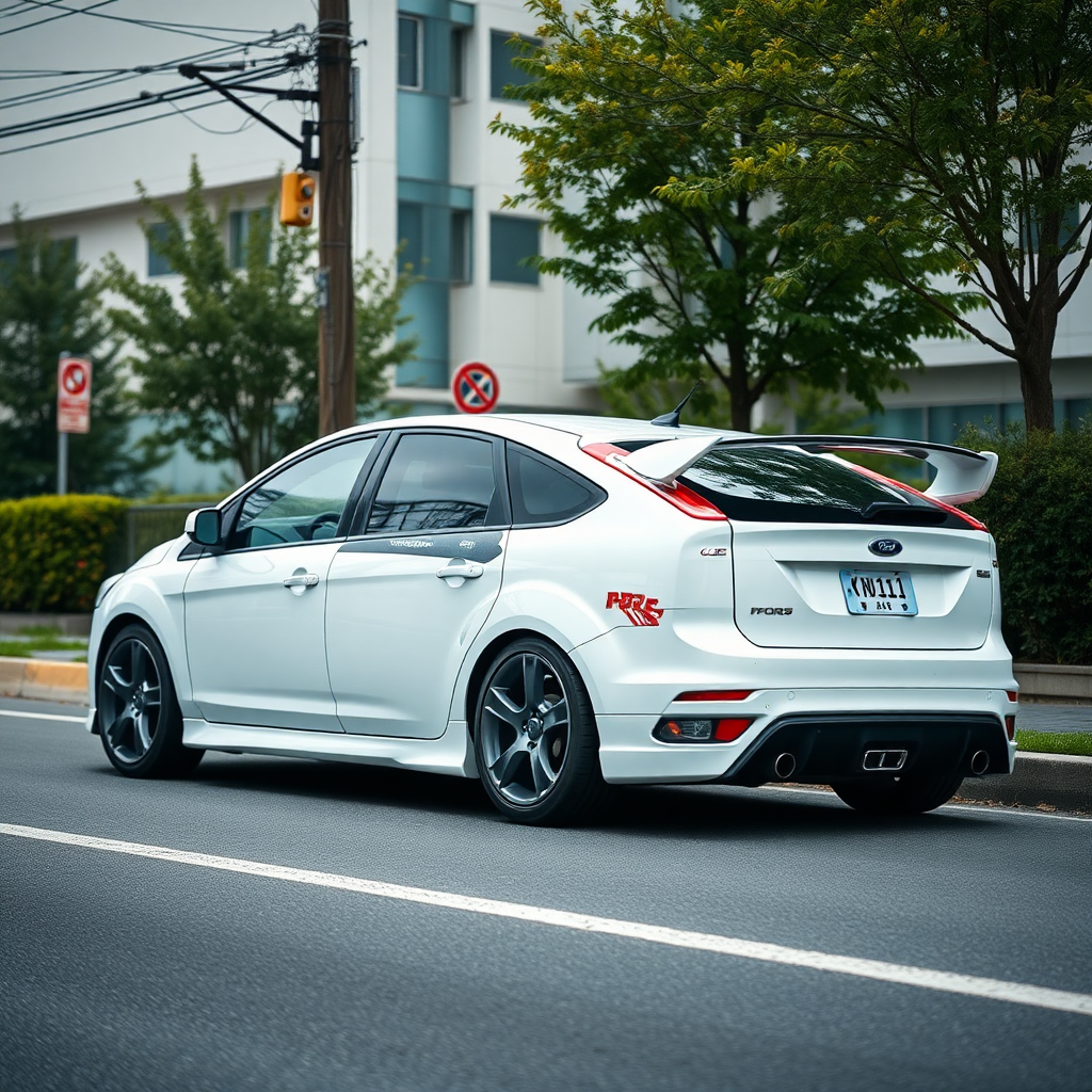 ford focus rs 2009 car is parked on the side of the road, inspired by Taiyō Matsumoto, tumblr, restomod, nd4, c4