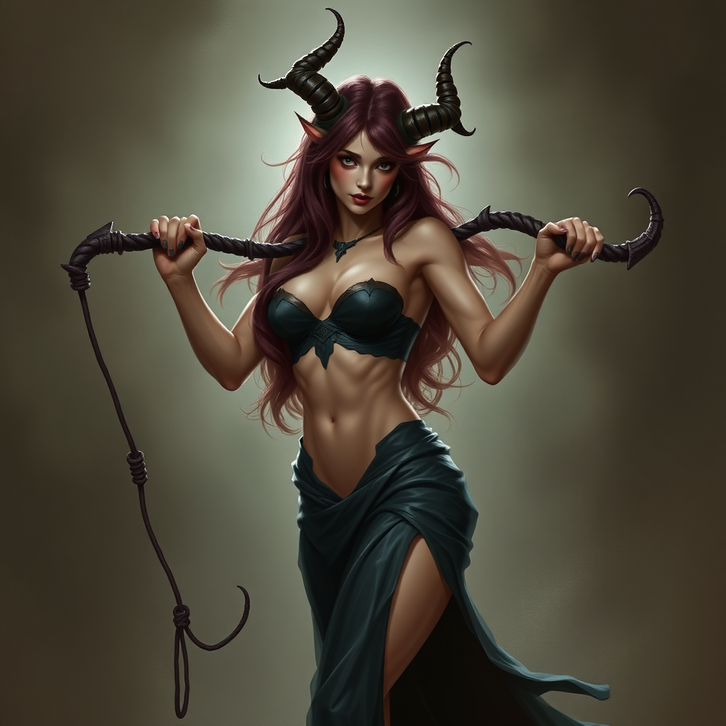 A succubus holding a whip.