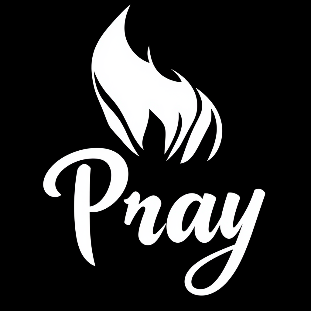 "Pray" with a sharp fort on a black background and with font.