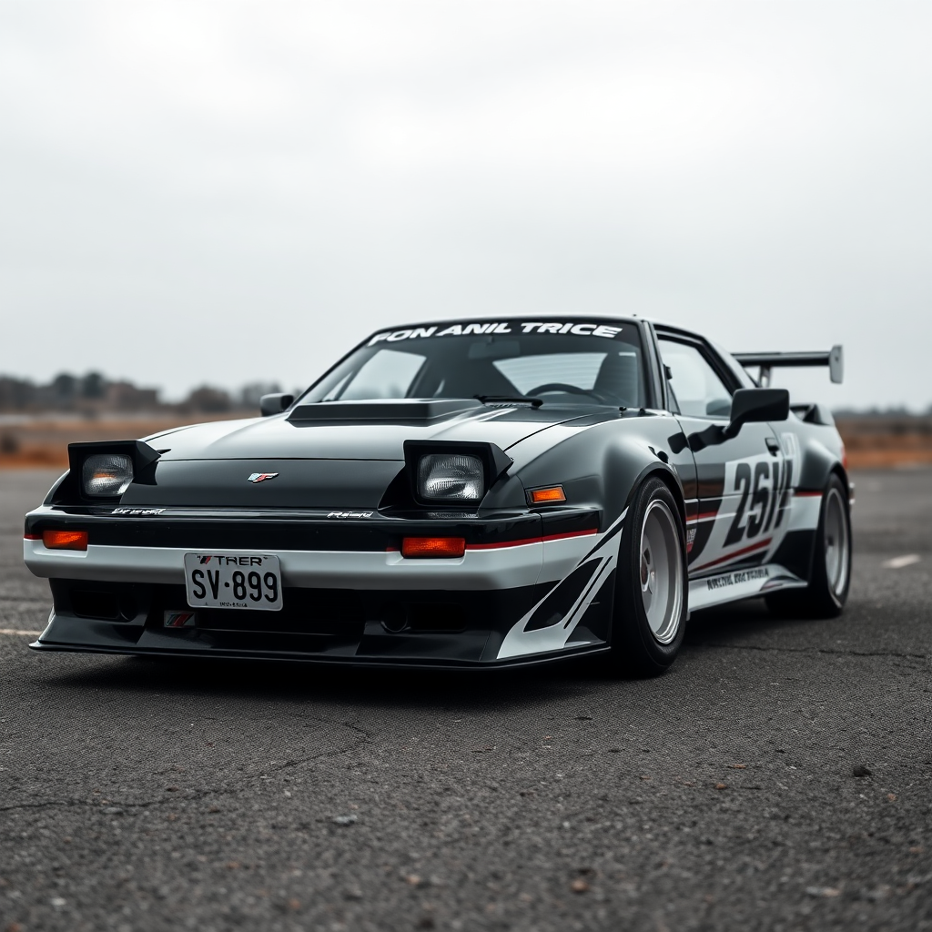 rx7 racing ae86 black and white car