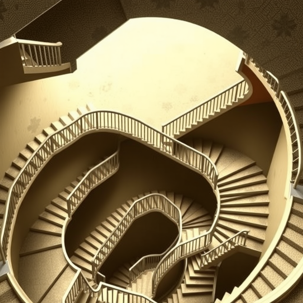 Create a picture in "Maxfield Escher" style with staircases.