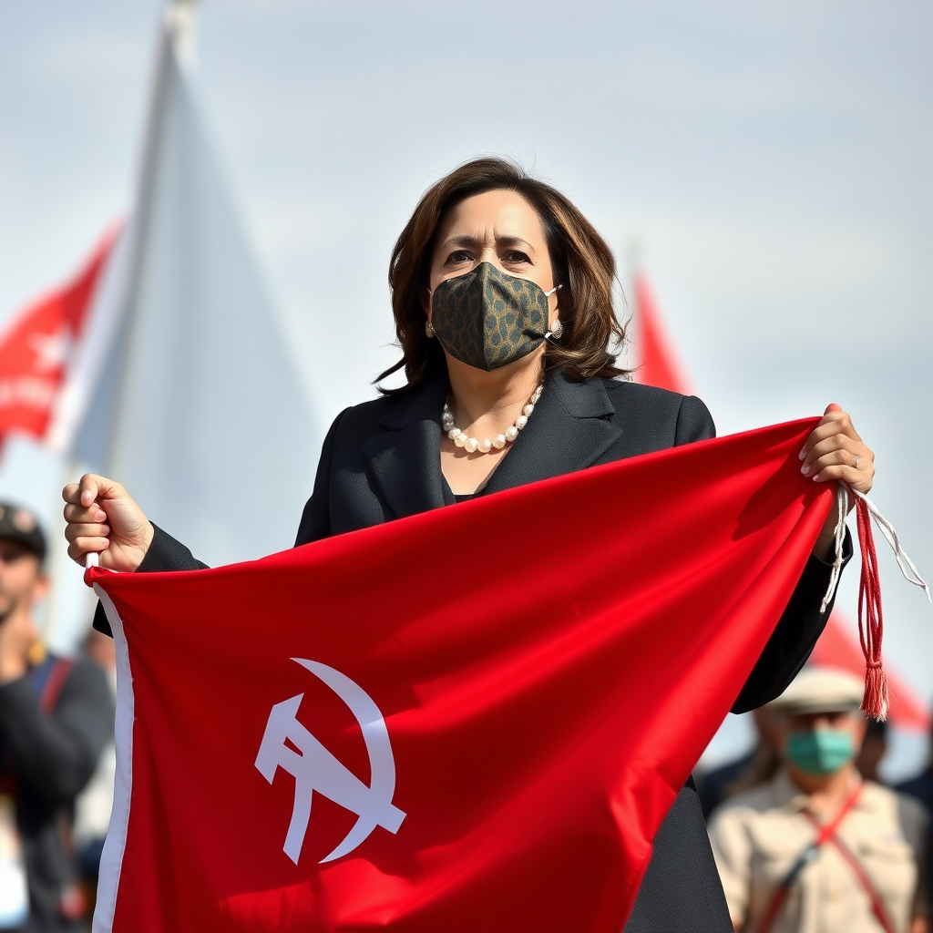 Kamala Harris holding Soviet flag.