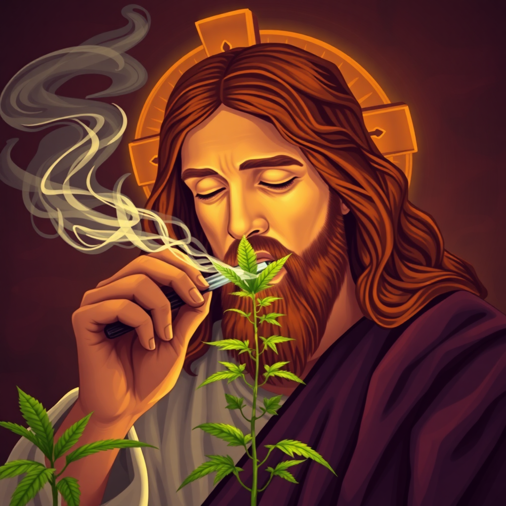 Jesus Christ smoking weed.