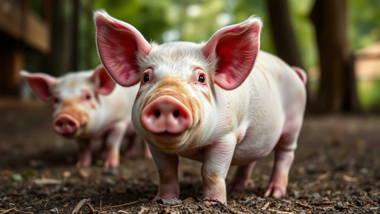 photo, red-eyes pink pig, full body