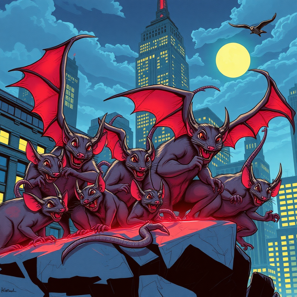 Demon rats invading Boston, anime, 80s