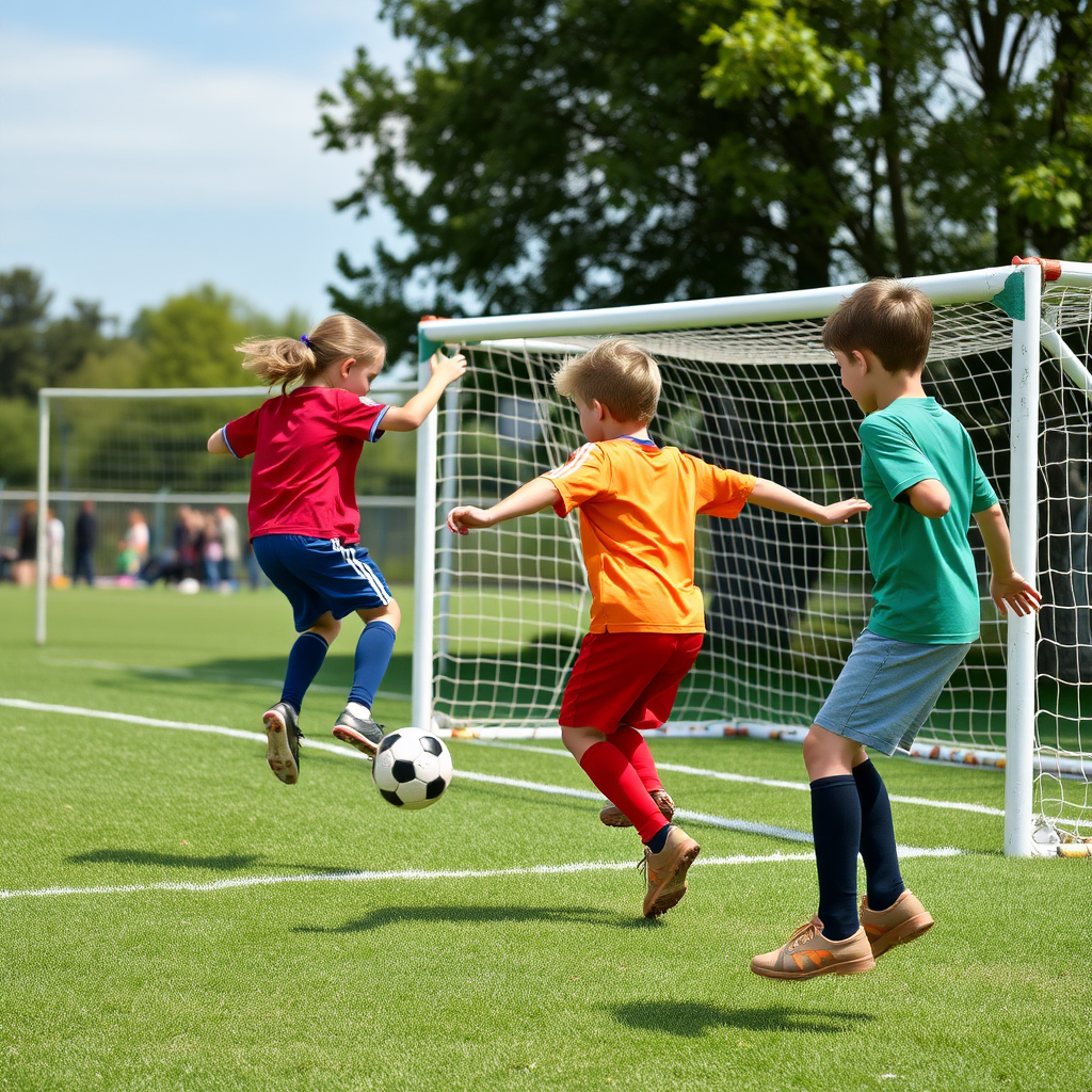 children playing football - jumpers for goalposts