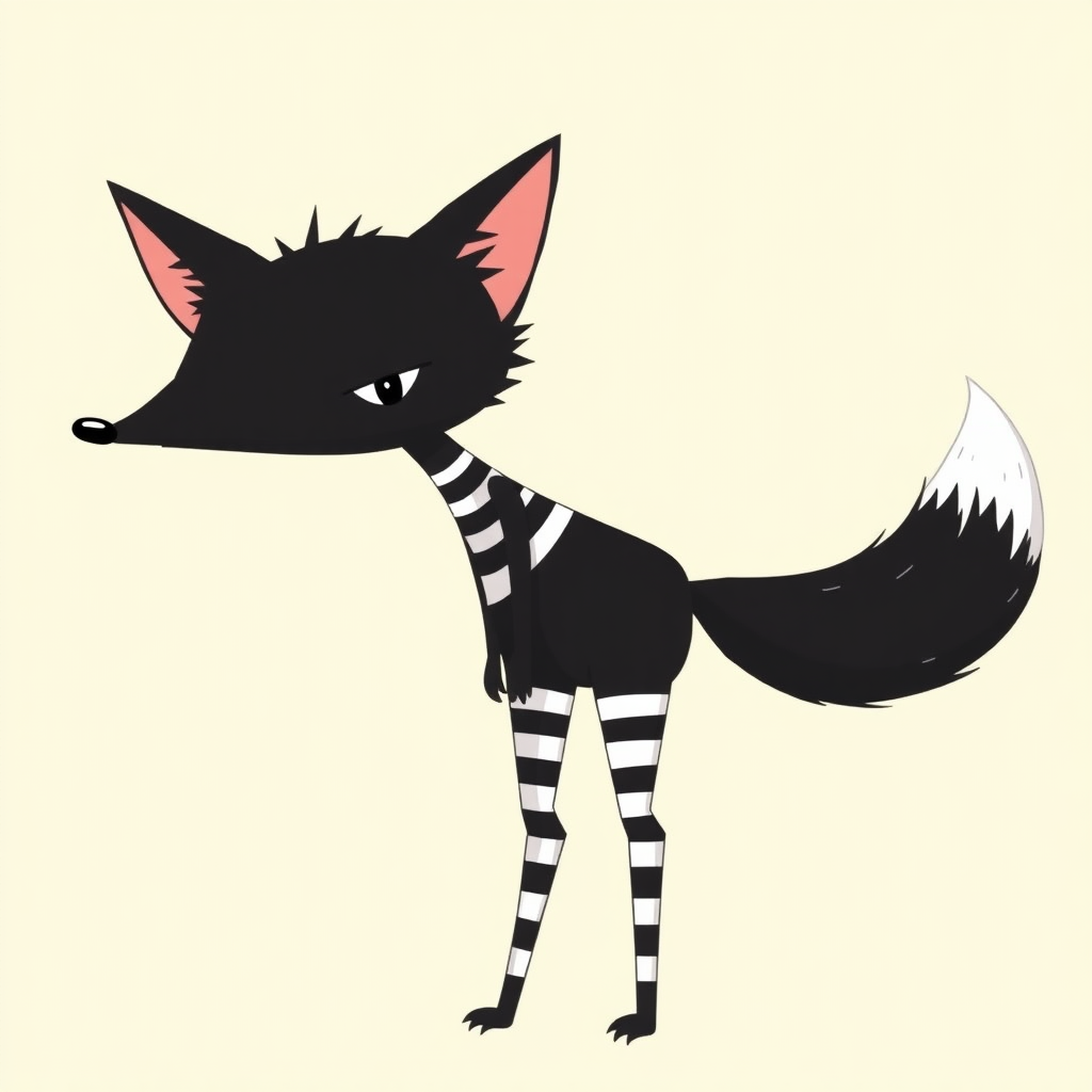 A black fox wearing striped thigh high socks