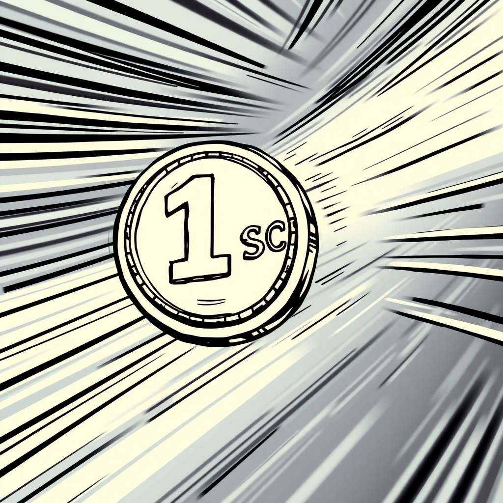 A token moving fast to the right with the engraving "1 scan"  
In the style of a comic icon in black ink only