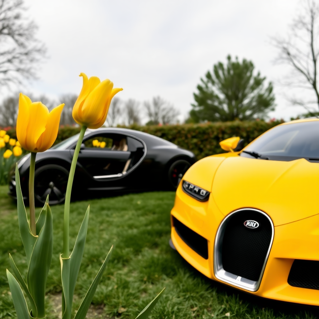 Yellow tulip and bugatti