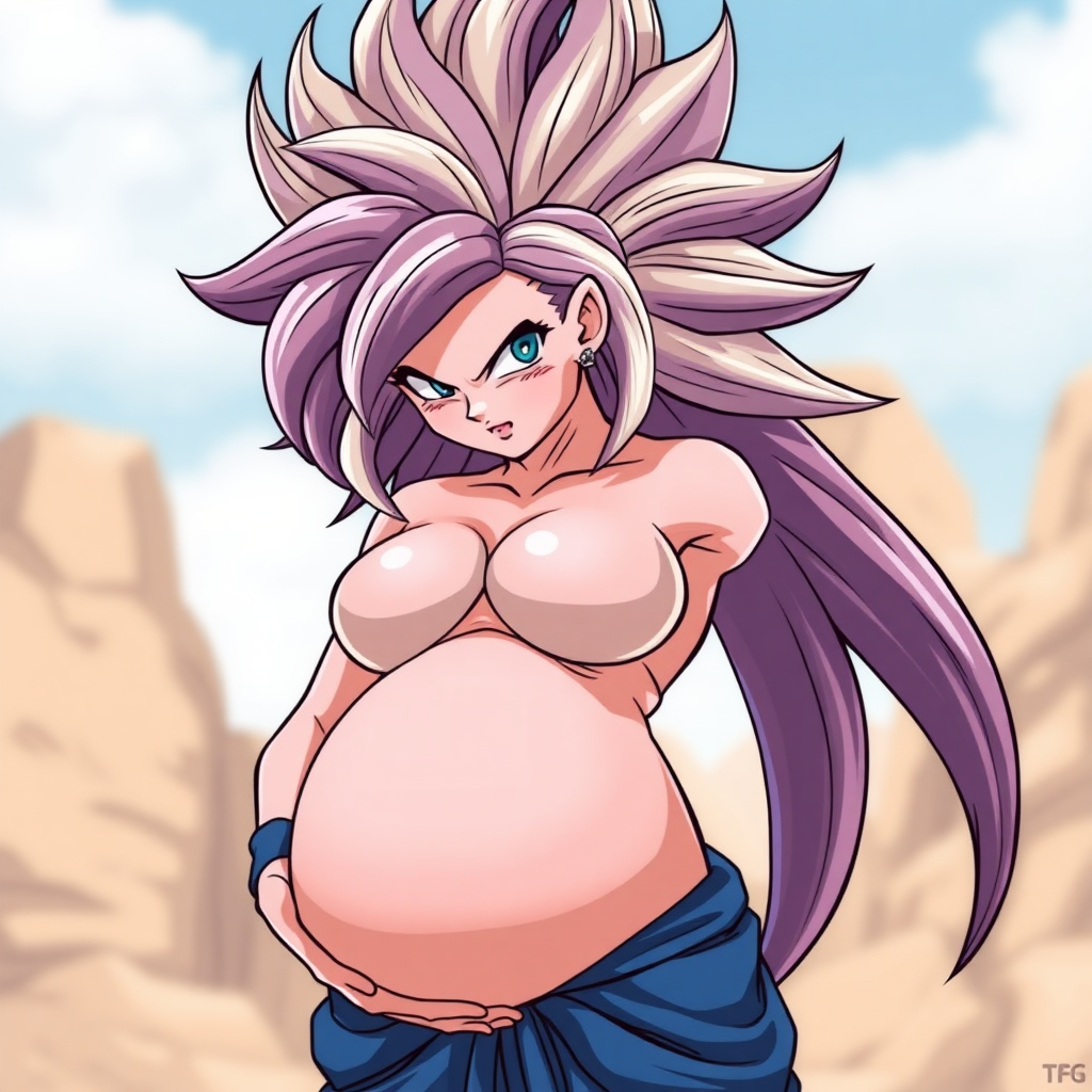 Dragon Ball style, pregnant super saiyan woman