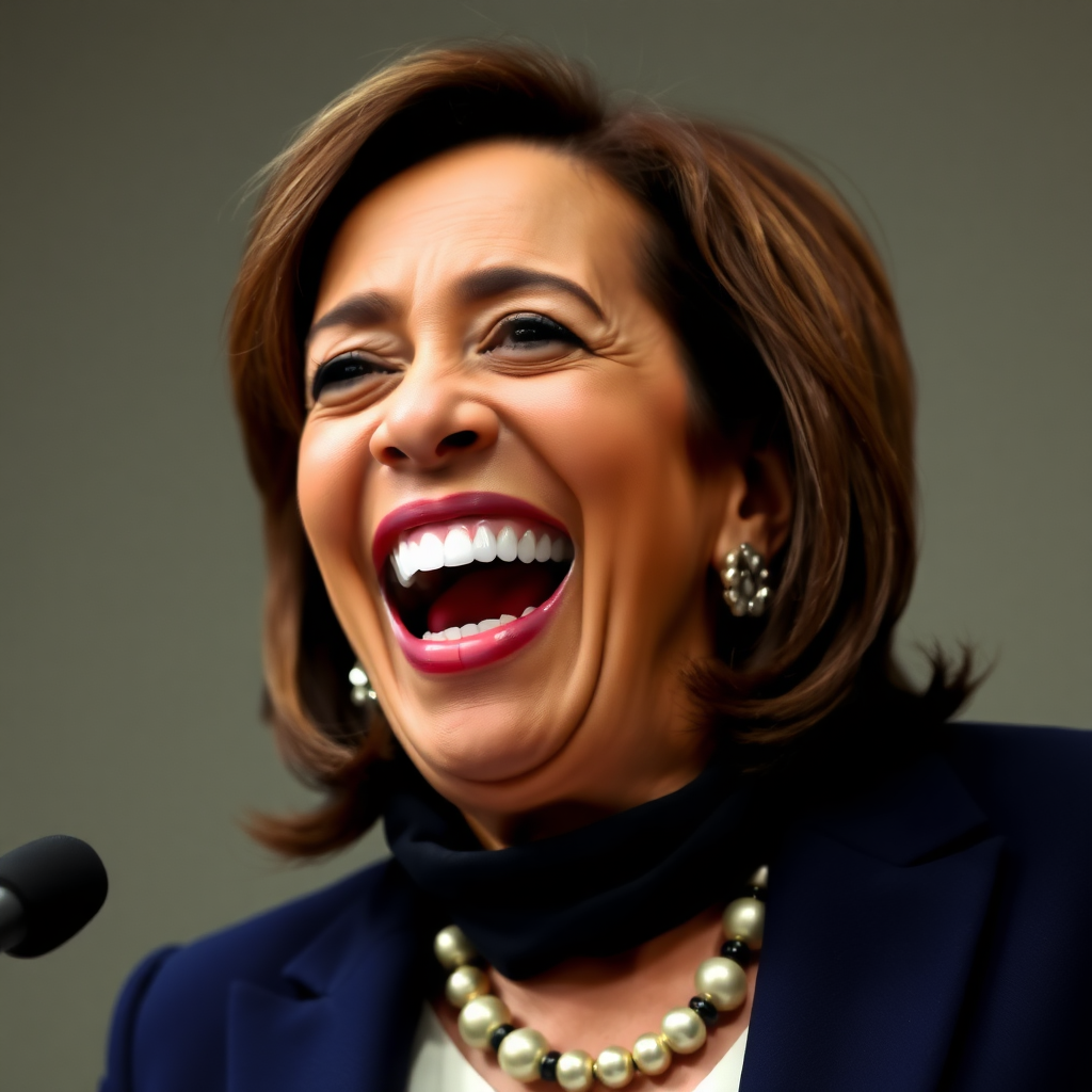 Kamala Harris, wide open mouth, laughing