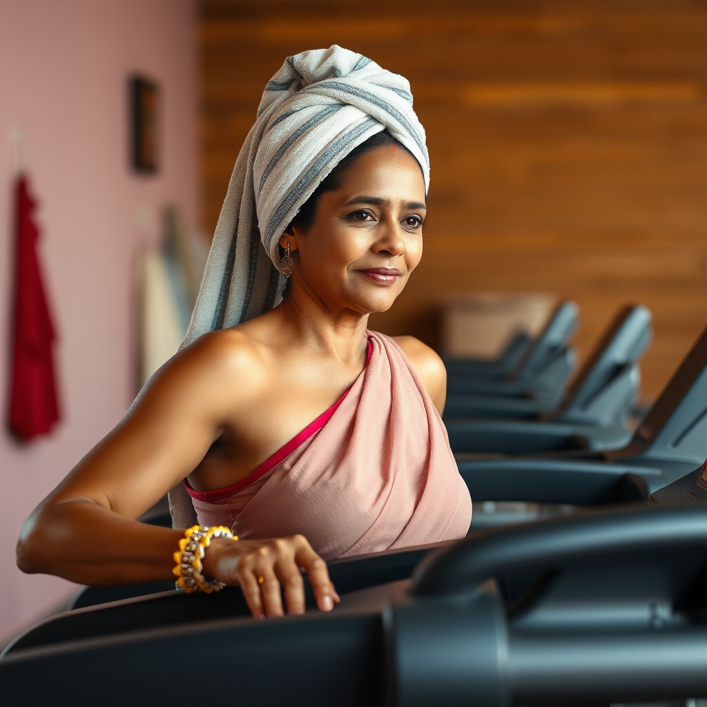 Indian wife, towel head, working out on Treadmill