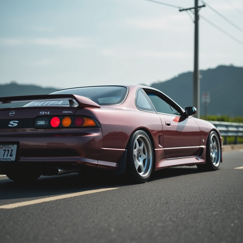 Nissan Silvia S14 the car is parked on the side of the road, inspired by Taiyō Matsumoto, Tumblr, restomod, ND4, C4