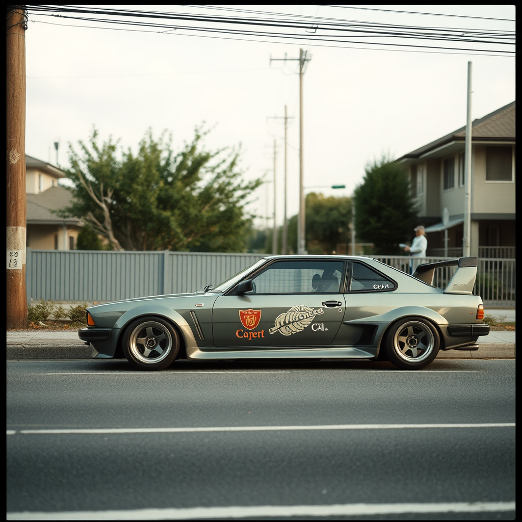 the car is parked on the side of the road, inspired by Taiyō Matsumoto, tumblr, restomod, nd4, c4