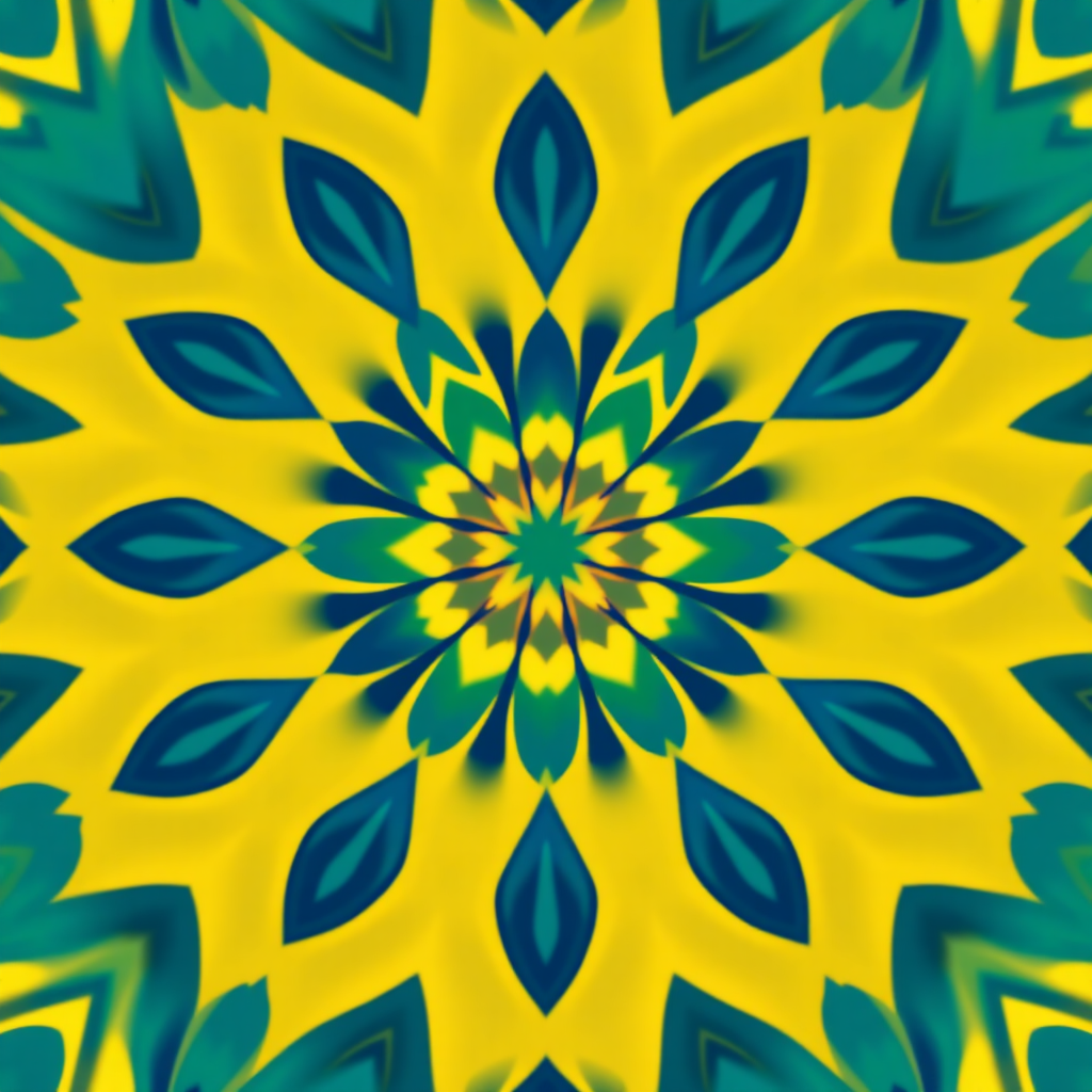 a blue and yellow pattern forming into a flower