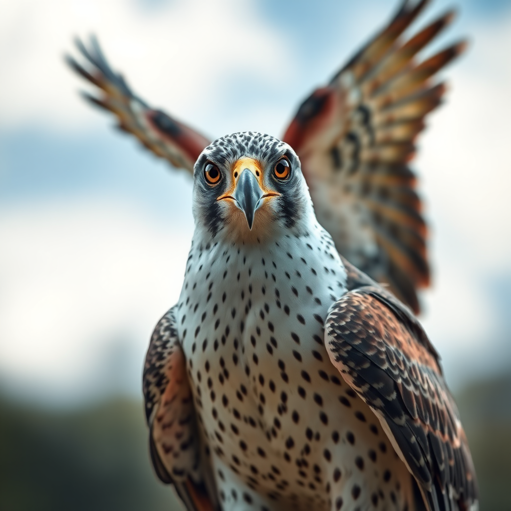 gerfalcon with wings wide open facing the camera 8K perfect quality realistic